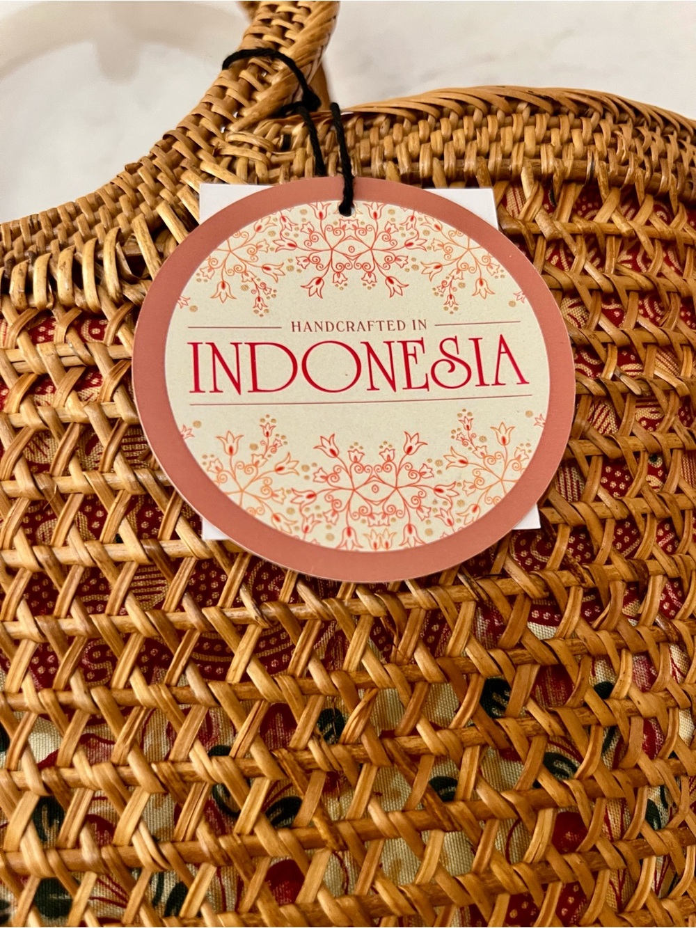 NWT Handcrafted Indonesian Rattan Tote Bag Resort Coastal Boho Bali Basket - Picture 5 of 8